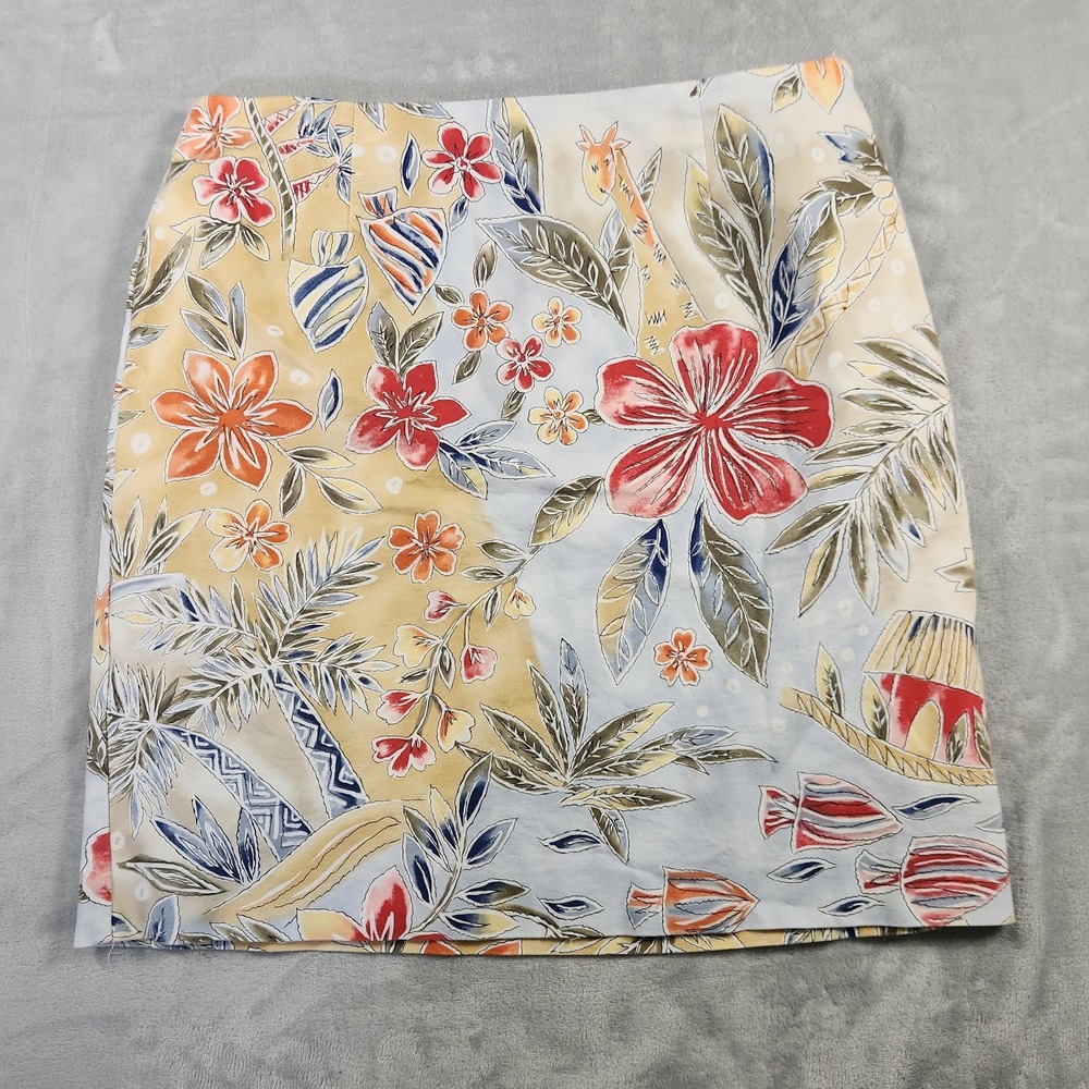 VTG Talbots Skirt Womens Size 14 Multicolor Safari Floral Elephant Animal Print